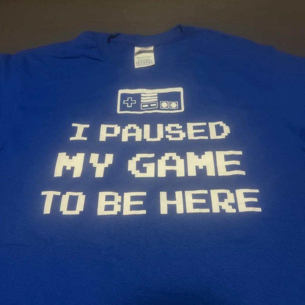 Delta Mens I Paused My Game To Be Here T-Shirt S Blue Retro Gaming Graphic Tee
